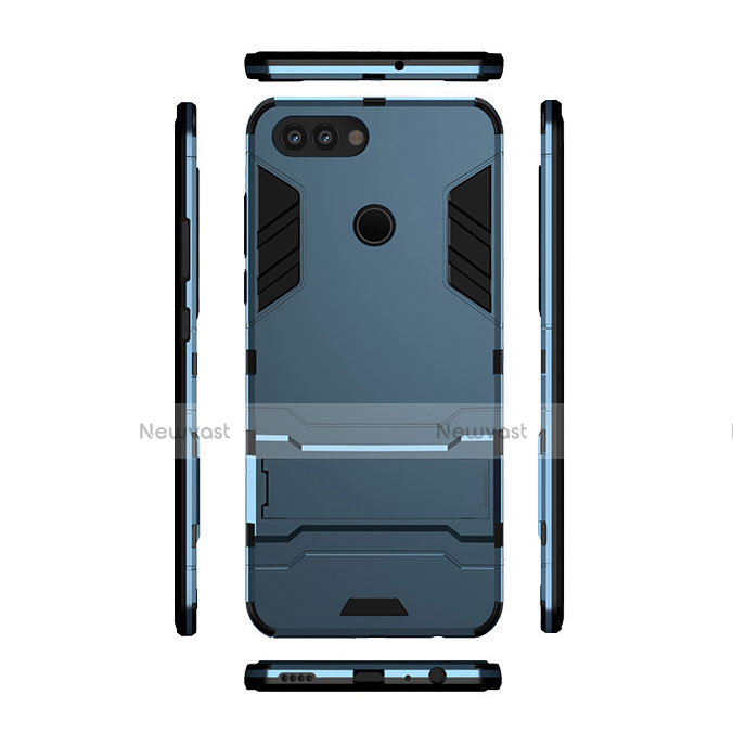 Silicone Matte Finish and Plastic Back Cover with Stand for Huawei P Smart Blue