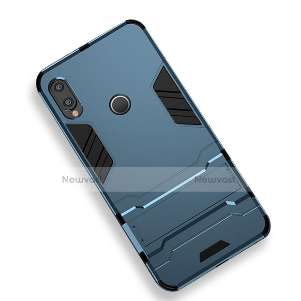 Silicone Matte Finish and Plastic Back Cover with Stand for Huawei P20 Lite Blue