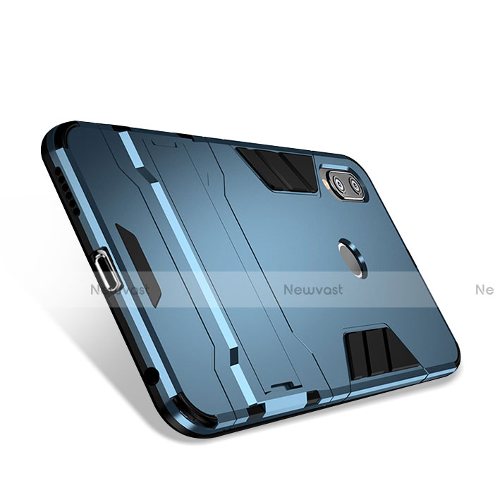 Silicone Matte Finish and Plastic Back Cover with Stand for Huawei P20 Lite Blue