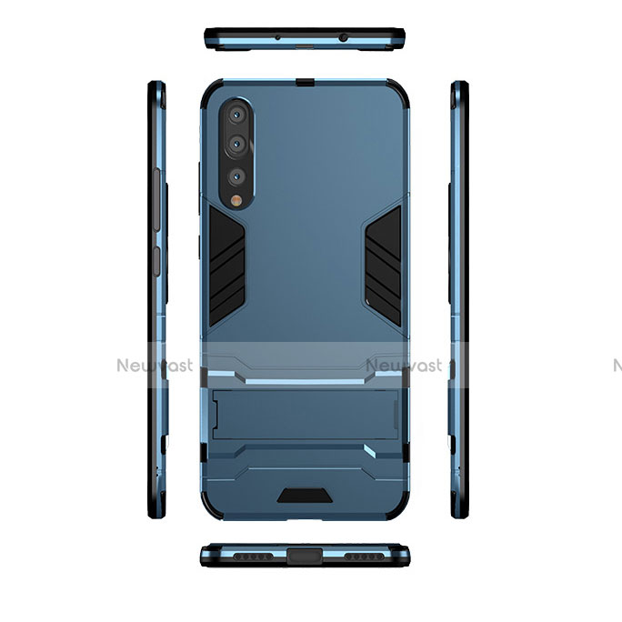 Silicone Matte Finish and Plastic Back Cover with Stand for Huawei P20 Pro Blue