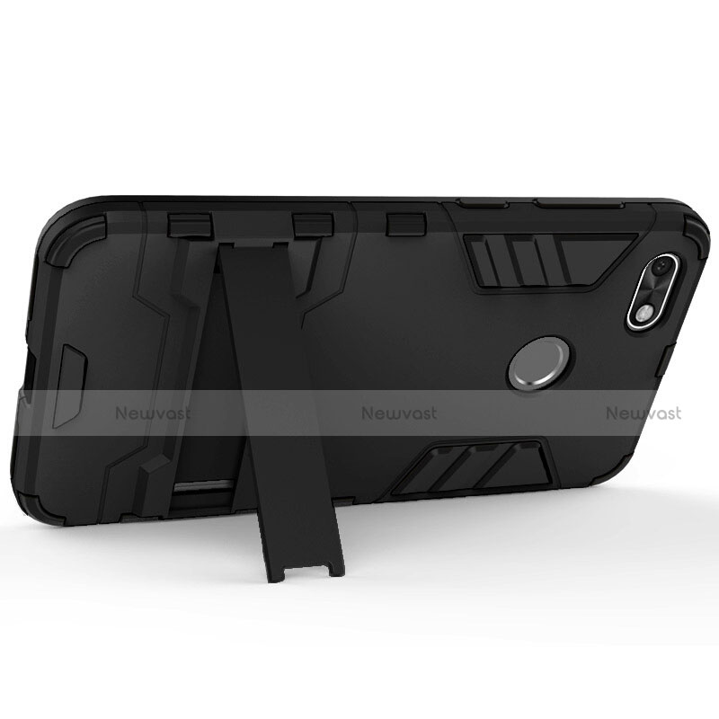 Silicone Matte Finish and Plastic Back Cover with Stand for Huawei Y6 Pro (2017) Black