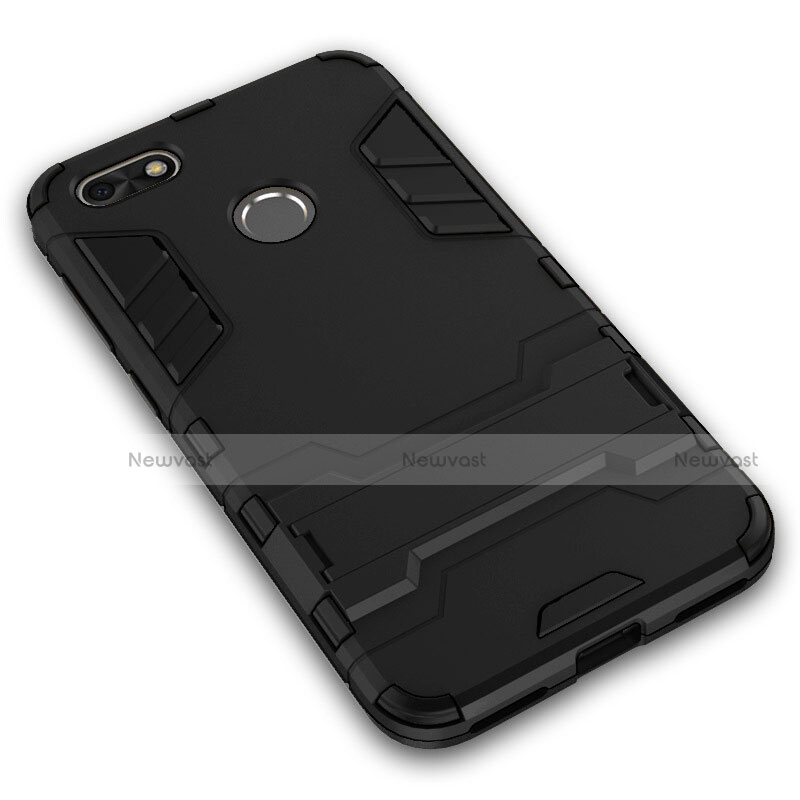 Silicone Matte Finish and Plastic Back Cover with Stand for Huawei Y6 Pro (2017) Black