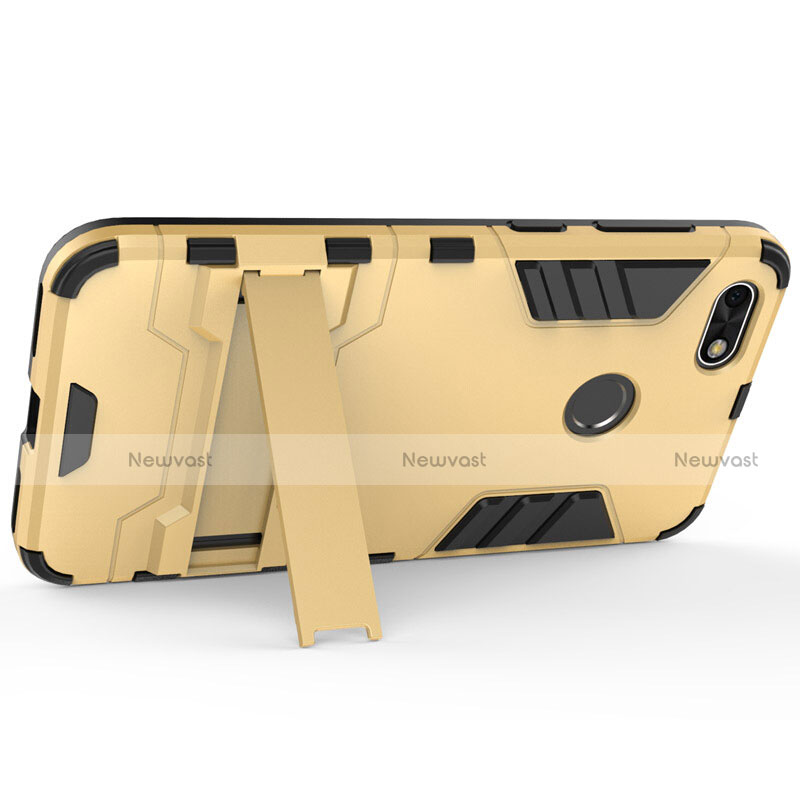 Silicone Matte Finish and Plastic Back Cover with Stand for Huawei Y6 Pro (2017) Gold