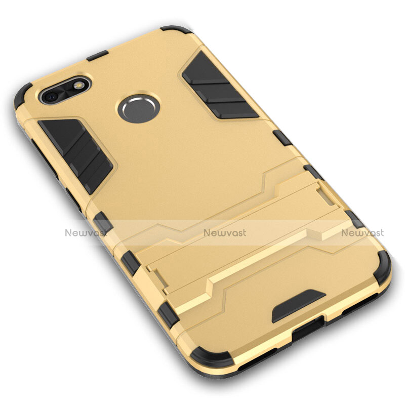 Silicone Matte Finish and Plastic Back Cover with Stand for Huawei Y6 Pro (2017) Gold