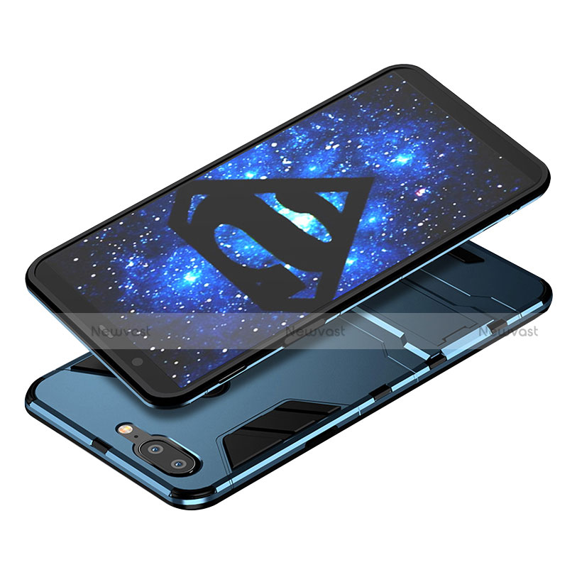 Silicone Matte Finish and Plastic Back Cover with Stand for OnePlus 5T A5010 Blue