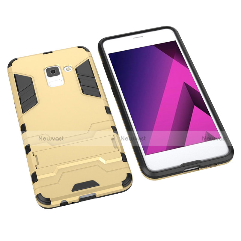 Silicone Matte Finish and Plastic Back Cover with Stand for Samsung Galaxy A5 (2018) A530F Gold