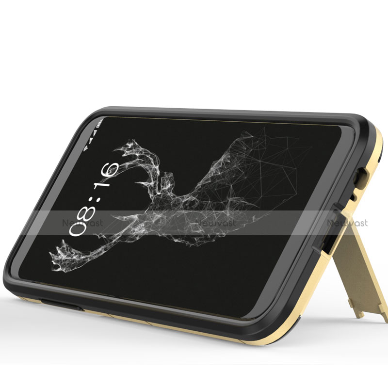 Silicone Matte Finish and Plastic Back Cover with Stand for Samsung Galaxy A6 (2018) Gold
