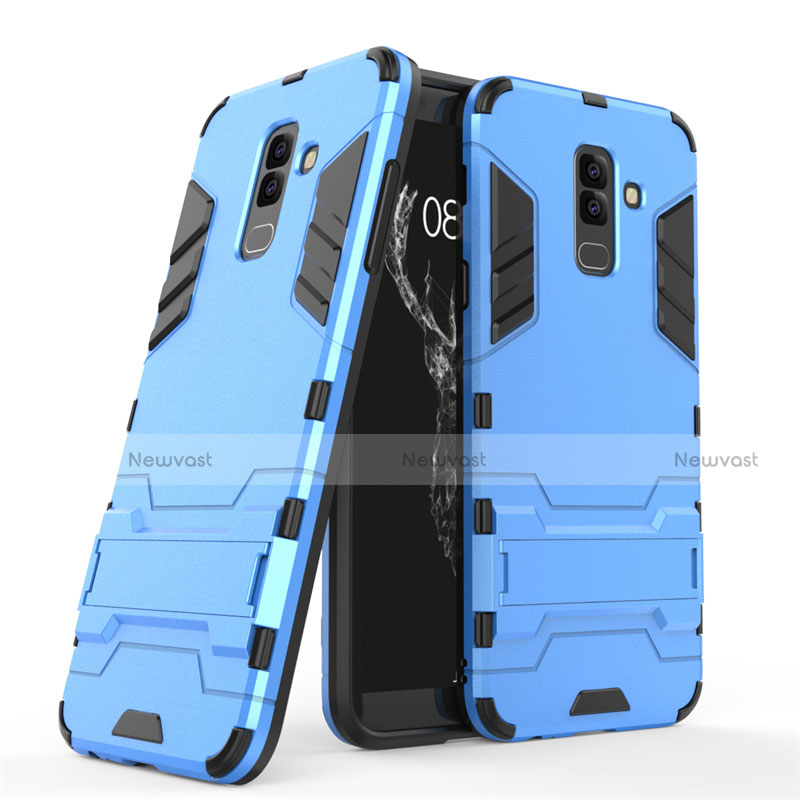 Silicone Matte Finish and Plastic Back Cover with Stand for Samsung Galaxy A6 Plus Blue