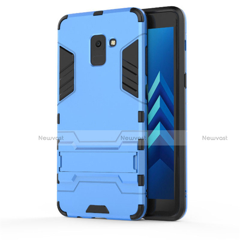 Silicone Matte Finish and Plastic Back Cover with Stand for Samsung Galaxy A8+ A8 Plus (2018) Duos A730F Blue