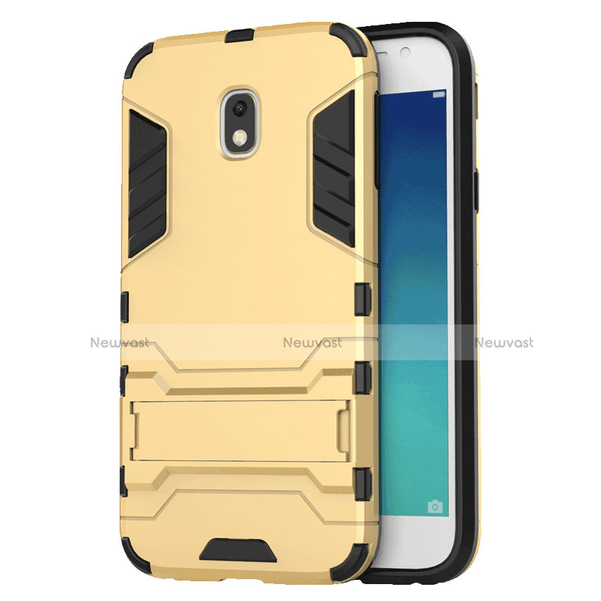 Silicone Matte Finish and Plastic Back Cover with Stand for Samsung Galaxy Amp Prime 3 Gold