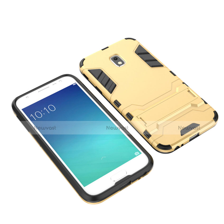 Silicone Matte Finish and Plastic Back Cover with Stand for Samsung Galaxy Amp Prime 3 Gold