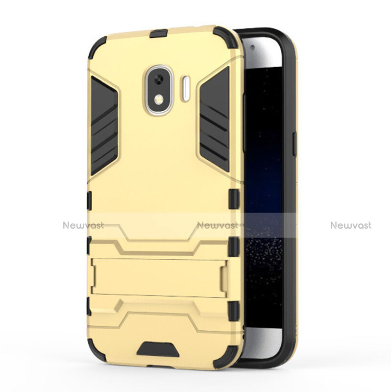 Silicone Matte Finish and Plastic Back Cover with Stand for Samsung Galaxy J2 Pro (2018) J250F Gold