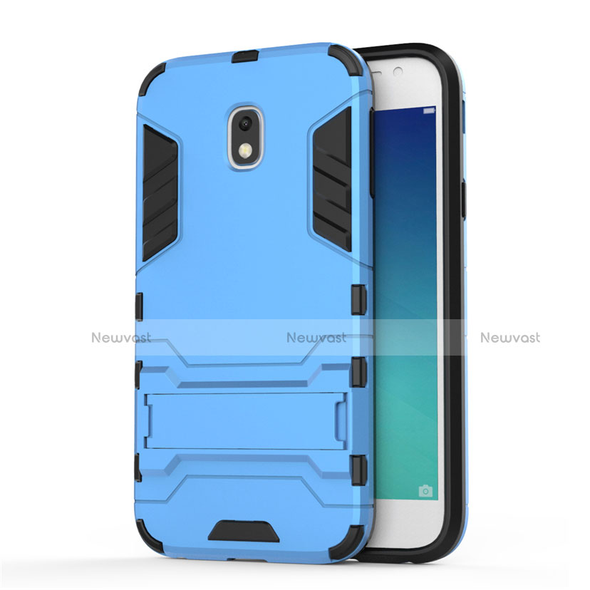 Silicone Matte Finish and Plastic Back Cover with Stand for Samsung Galaxy J3 Pro (2017) Blue