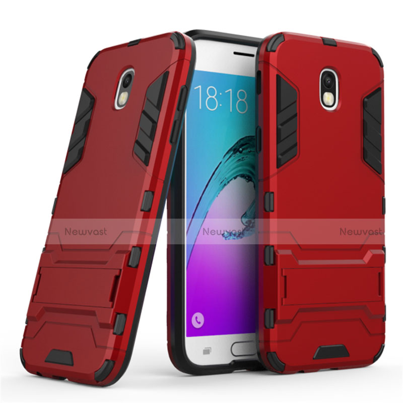 Silicone Matte Finish and Plastic Back Cover with Stand for Samsung Galaxy J5 (2017) SM-J750F Red