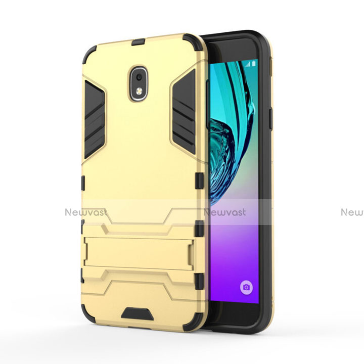 Silicone Matte Finish and Plastic Back Cover with Stand for Samsung Galaxy J7 (2018) J737 Gold