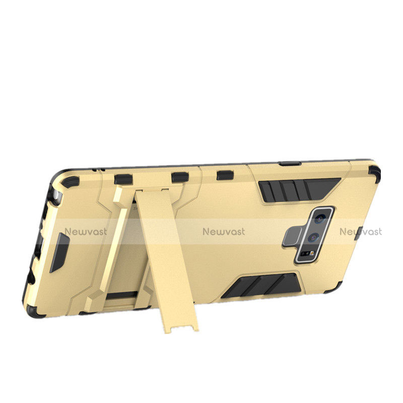 Silicone Matte Finish and Plastic Back Cover with Stand for Samsung Galaxy Note 9 Gold