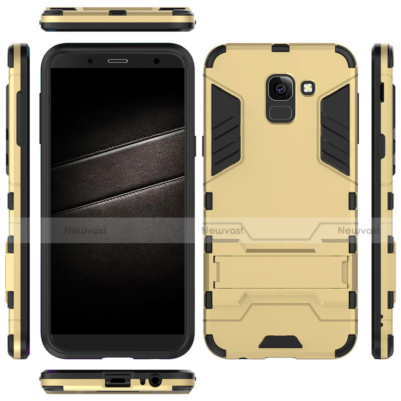 Silicone Matte Finish and Plastic Back Cover with Stand for Samsung Galaxy On6 (2018) J600F J600G Gold