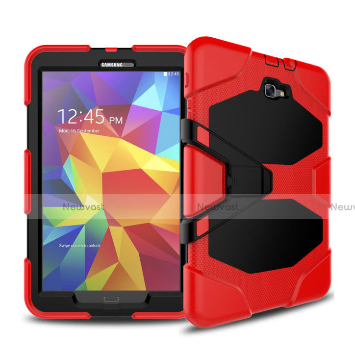 Silicone Matte Finish and Plastic Back Cover with Stand for Samsung Galaxy Tab A6 10.1 SM-T580 SM-T585 Red