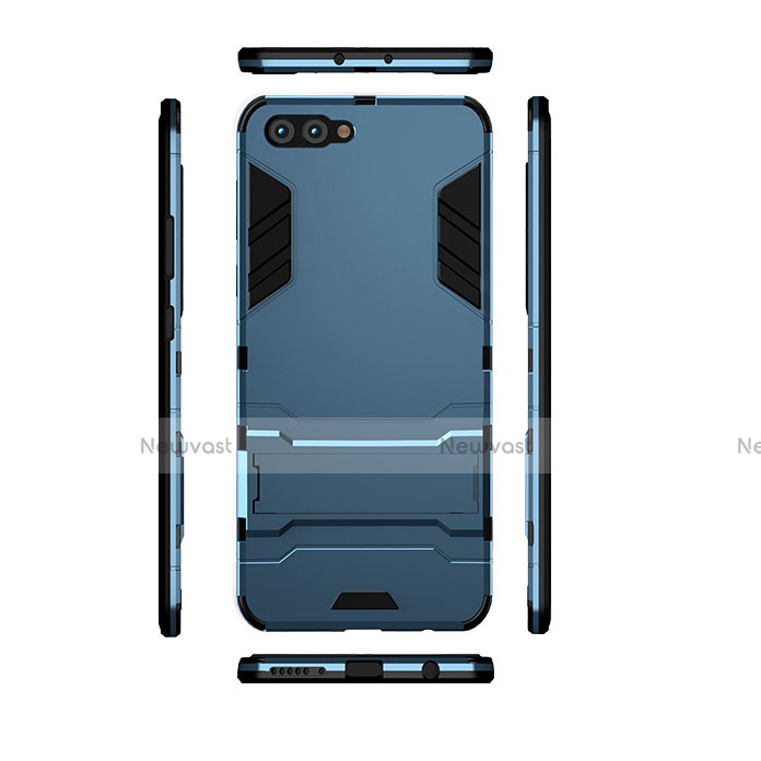 Silicone Matte Finish and Plastic Back Cover with Stand R01 for Huawei Honor V10 Blue