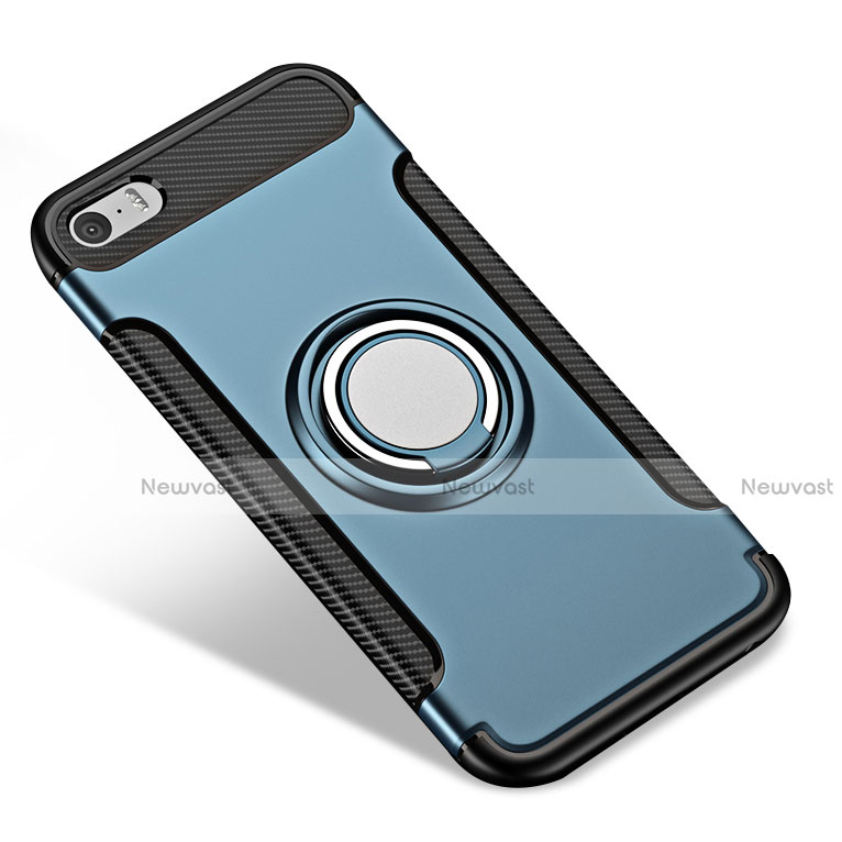 Silicone Matte Finish Case with Finger Ring Stand for Apple iPhone 5S Blue
