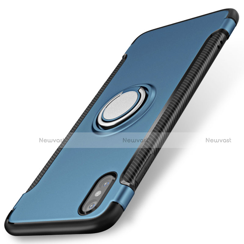 Silicone Matte Finish Case with Finger Ring Stand for Apple iPhone Xs Max Blue