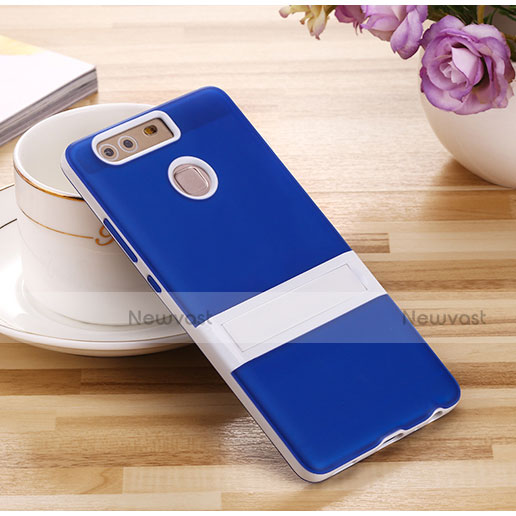 Silicone Matte Finish Stands Case for Huawei P9 Blue