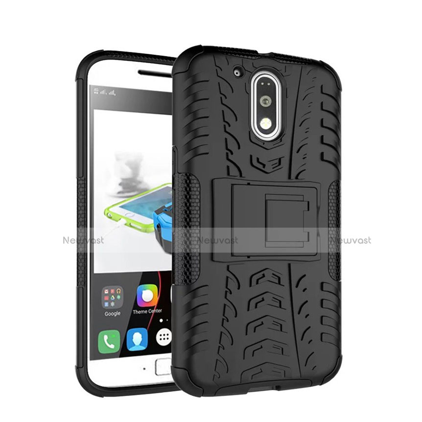 Silicone Matte Finish Stands Case for Motorola Moto G4 Black