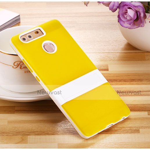 Silicone Matte Finish Stands Cover for Huawei P9 Yellow