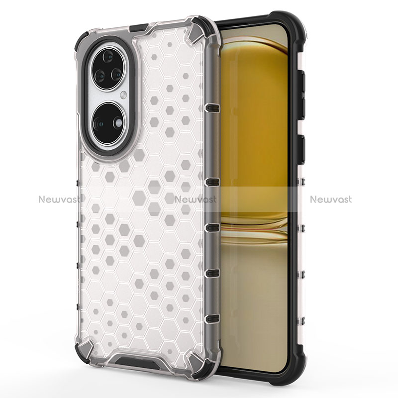 Silicone Transparent Frame Case Cover 360 Degrees AM1 for Huawei P50 Pro White