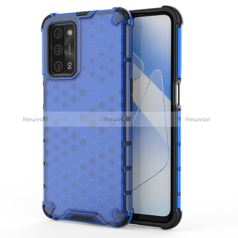 Silicone Transparent Frame Case Cover 360 Degrees AM1 for Oppo A53s 5G Blue