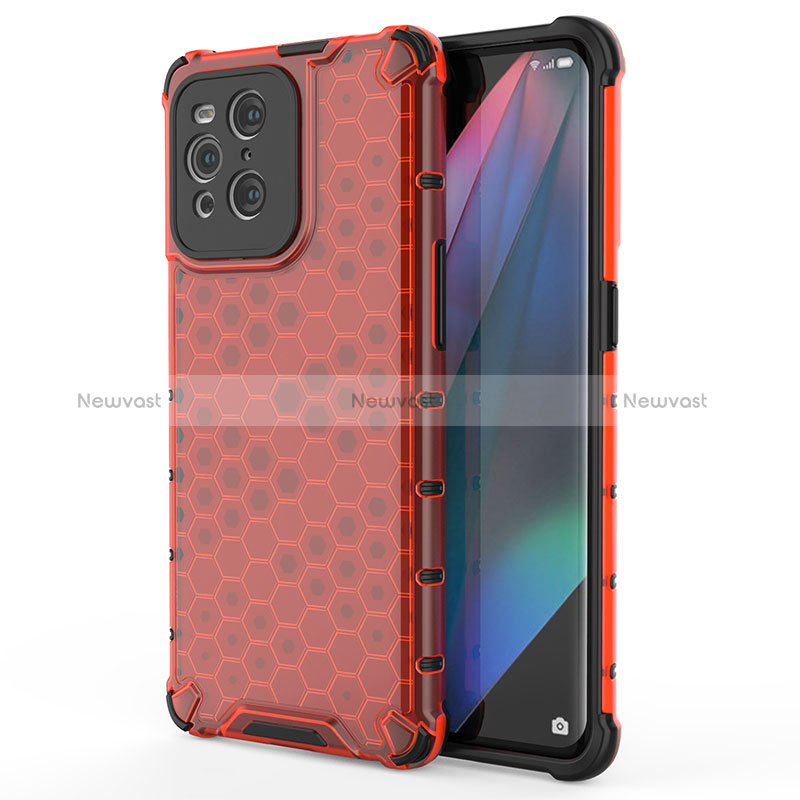 Silicone Transparent Frame Case Cover 360 Degrees AM1 for Oppo Find X3 5G Red