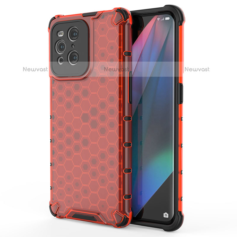 Silicone Transparent Frame Case Cover 360 Degrees AM1 for Oppo Find X3 Pro 5G Red