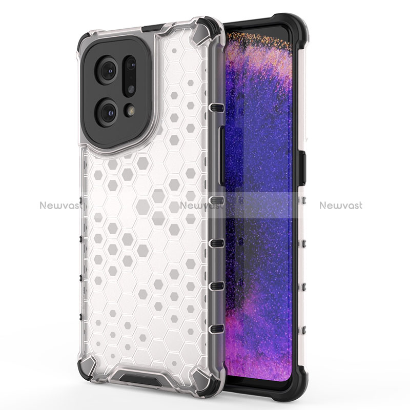 Silicone Transparent Frame Case Cover 360 Degrees AM1 for Oppo Find X5 5G White