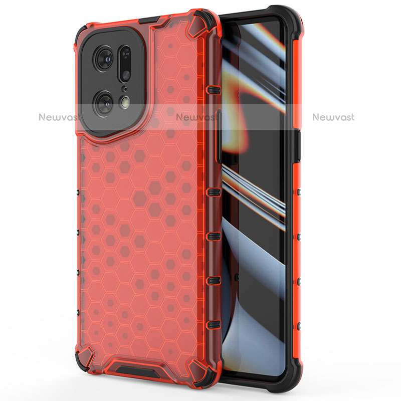 Silicone Transparent Frame Case Cover 360 Degrees AM1 for Oppo Find X5 Pro 5G Red