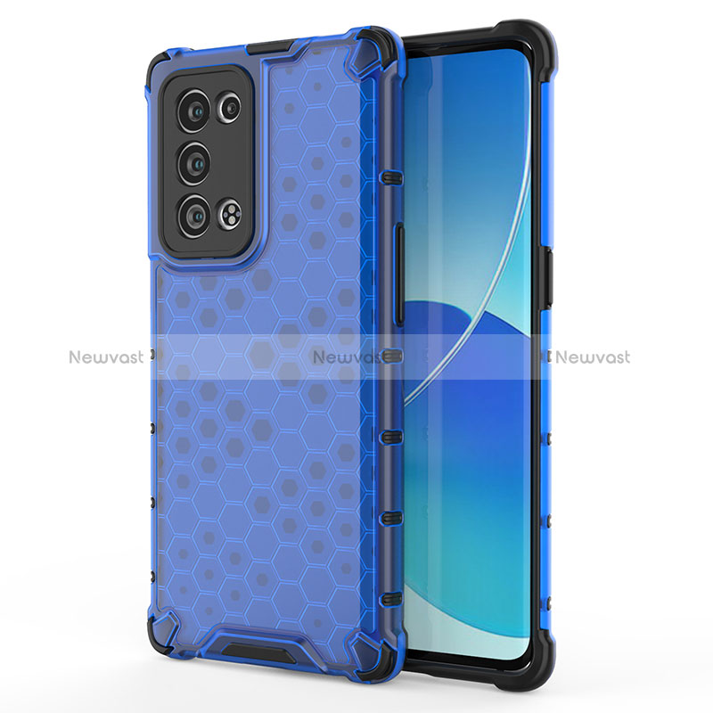 Silicone Transparent Frame Case Cover 360 Degrees AM1 for Oppo Reno6 Pro 5G Blue