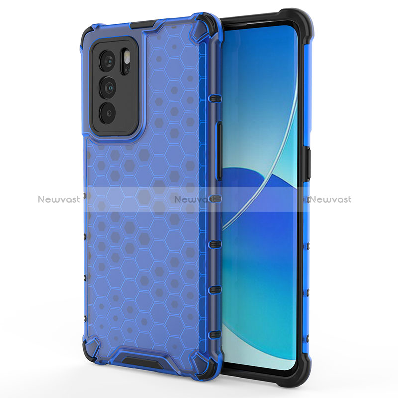 Silicone Transparent Frame Case Cover 360 Degrees AM1 for Oppo Reno6 Pro 5G India Blue