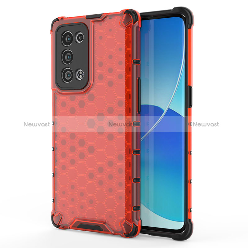 Silicone Transparent Frame Case Cover 360 Degrees AM1 for Oppo Reno6 Pro+ Plus 5G Red