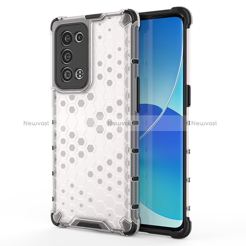 Silicone Transparent Frame Case Cover 360 Degrees AM1 for Oppo Reno6 Pro+ Plus 5G White