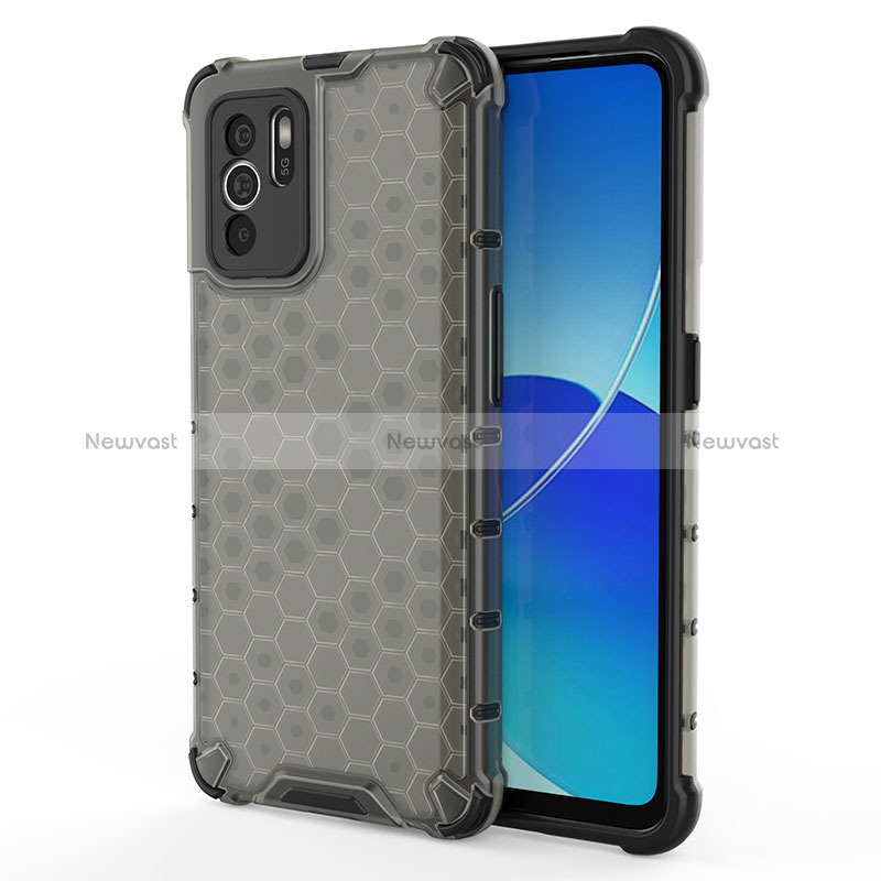Silicone Transparent Frame Case Cover 360 Degrees AM1 for Oppo Reno6 Z 5G Black