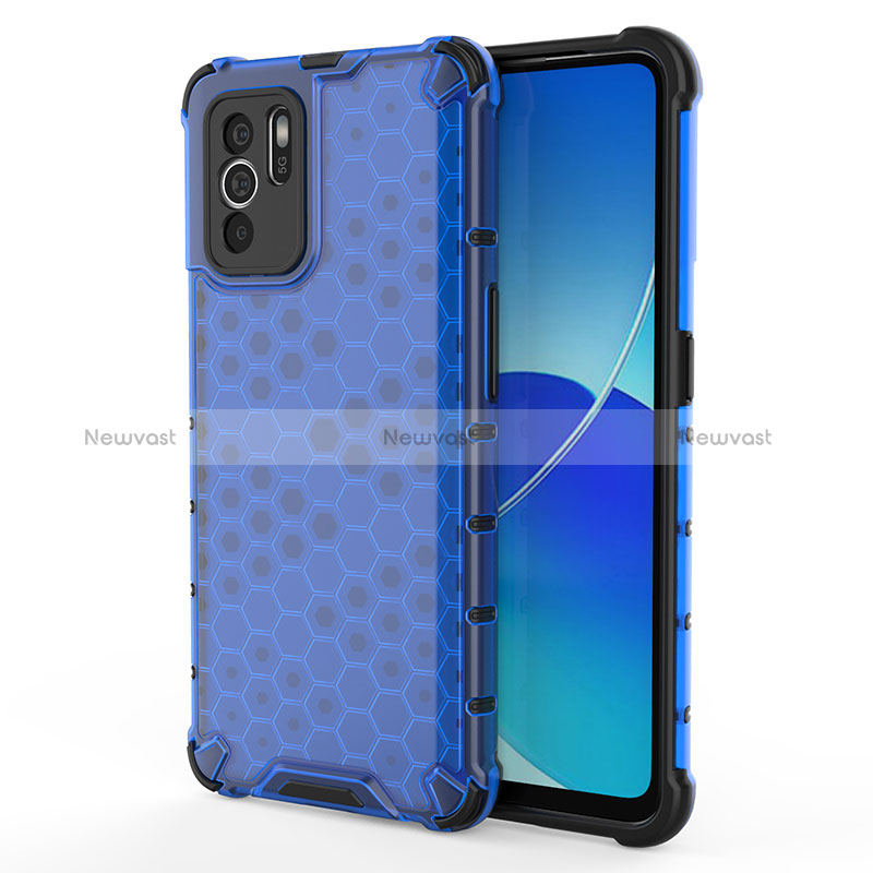 Silicone Transparent Frame Case Cover 360 Degrees AM1 for Oppo Reno6 Z 5G Blue