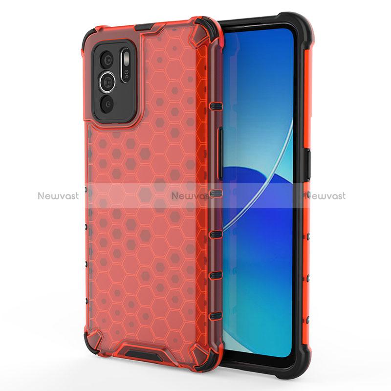 Silicone Transparent Frame Case Cover 360 Degrees AM1 for Oppo Reno6 Z 5G Red