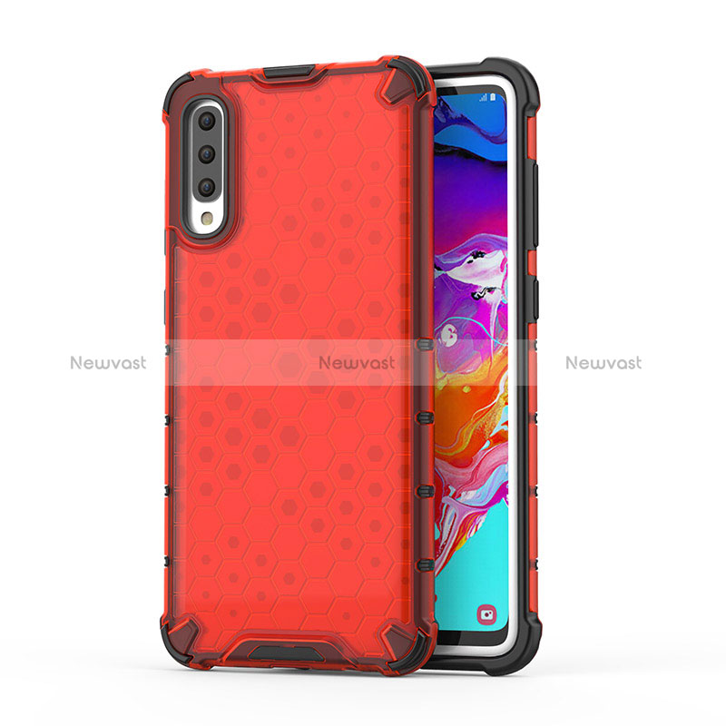 Silicone Transparent Frame Case Cover 360 Degrees AM1 for Samsung Galaxy A70 Red