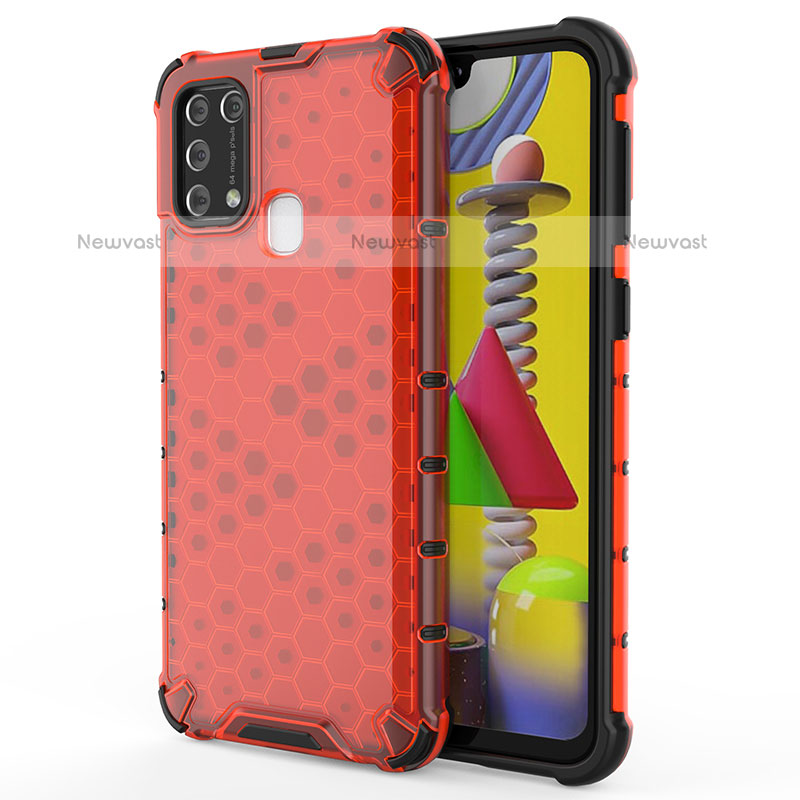 Silicone Transparent Frame Case Cover 360 Degrees AM1 for Samsung Galaxy M31 Red