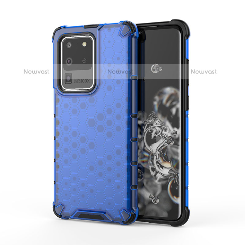 Silicone Transparent Frame Case Cover 360 Degrees AM1 for Samsung Galaxy S20 Ultra 5G Blue