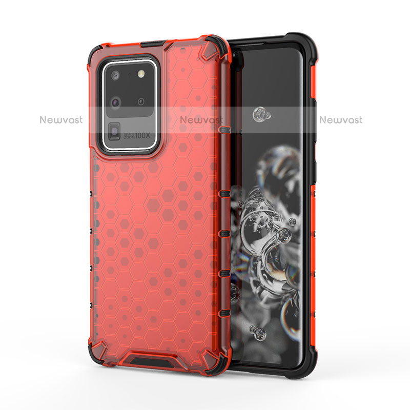Silicone Transparent Frame Case Cover 360 Degrees AM1 for Samsung Galaxy S20 Ultra 5G Red