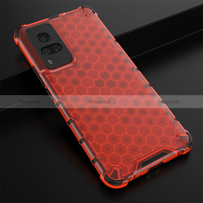 Silicone Transparent Frame Case Cover 360 Degrees AM1 for Vivo X60 Pro 5G Red