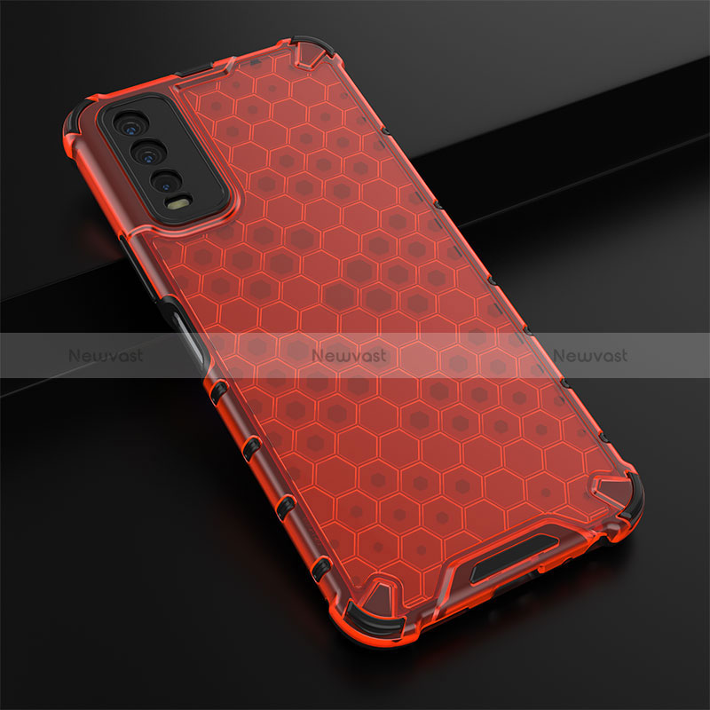 Silicone Transparent Frame Case Cover 360 Degrees AM1 for Vivo Y12s Red