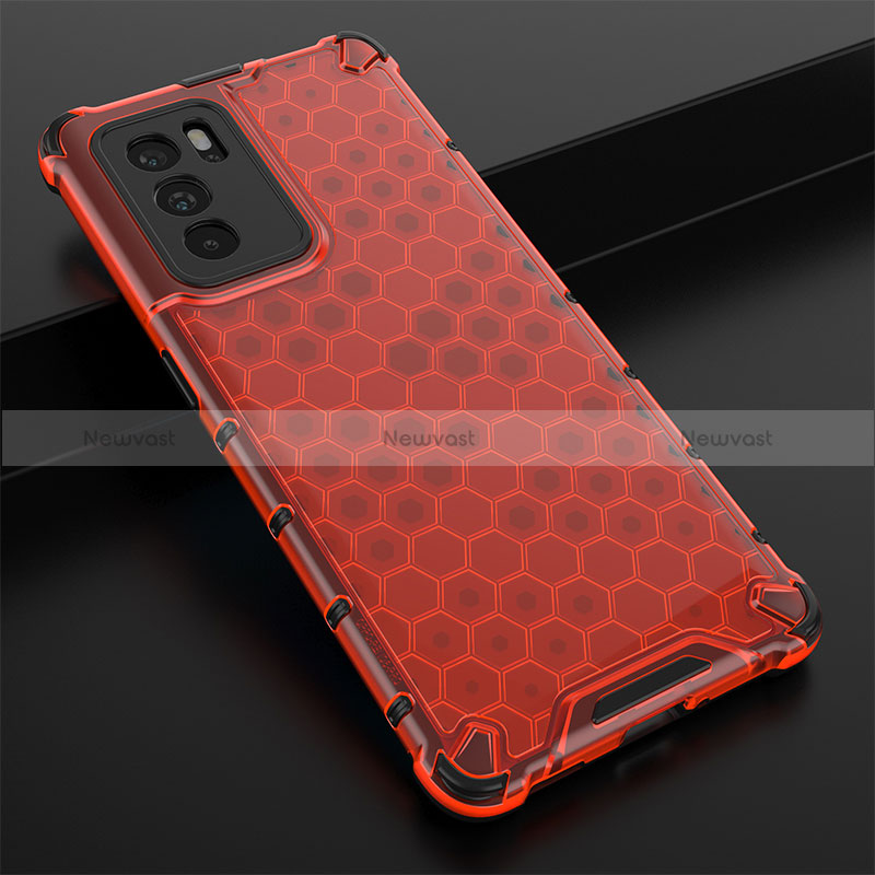 Silicone Transparent Frame Case Cover 360 Degrees AM2 for Oppo Reno6 Pro 5G India Red