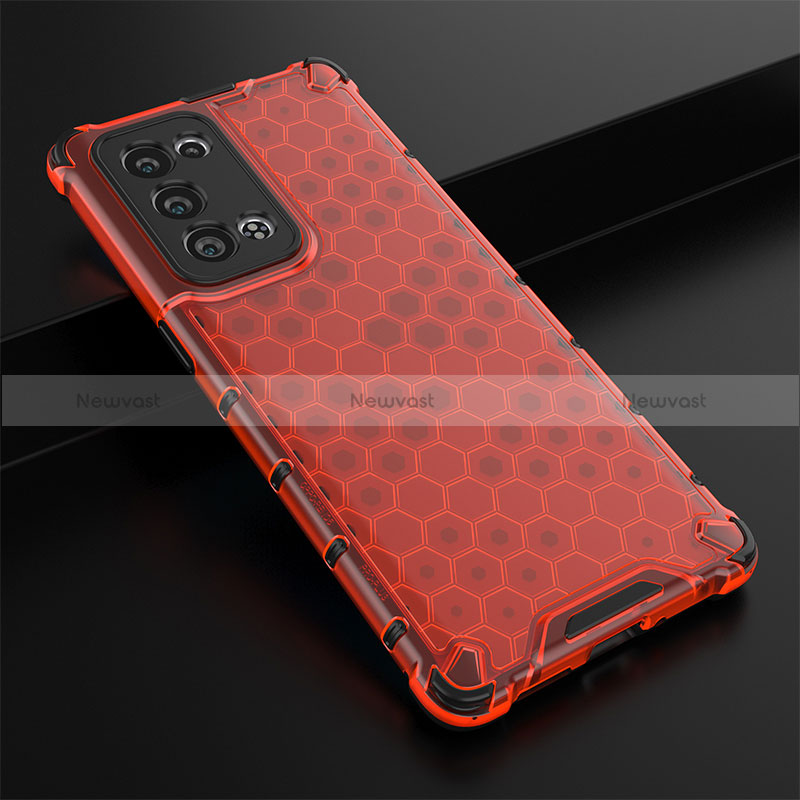 Silicone Transparent Frame Case Cover 360 Degrees AM2 for Oppo Reno6 Pro+ Plus 5G Red