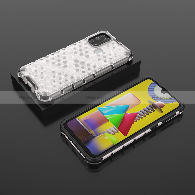 Silicone Transparent Frame Case Cover 360 Degrees AM2 for Samsung Galaxy M21s White